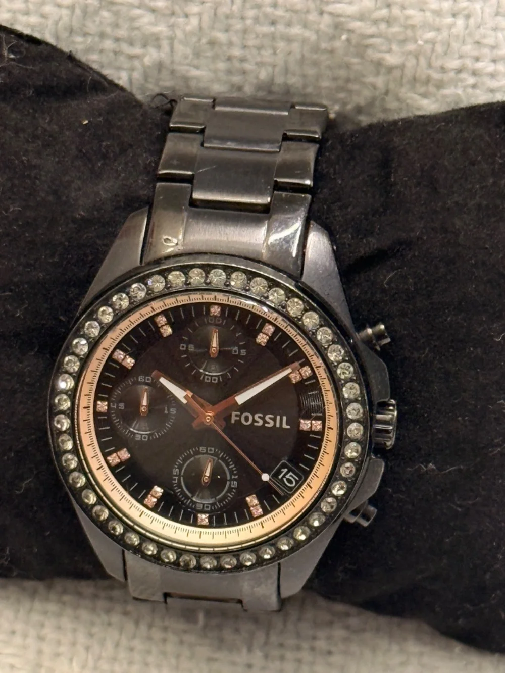 Fossil Black And Gold Stainless Steel Link Wrist Watch #12